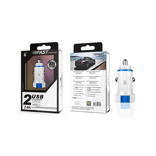 CARREGADOR ADAPTADOR DE CARRO ONEPLUS A4707 BL+AZ SEM CABO 2 PORTAS USB 2.4A BRANCO+AZUL CARREGADOR ADAPTADOR DE CARRO ONEPLUS A4707 BL+AZ SEM CABO 2 PORTAS USB 2.4A BRANCO+AZUL